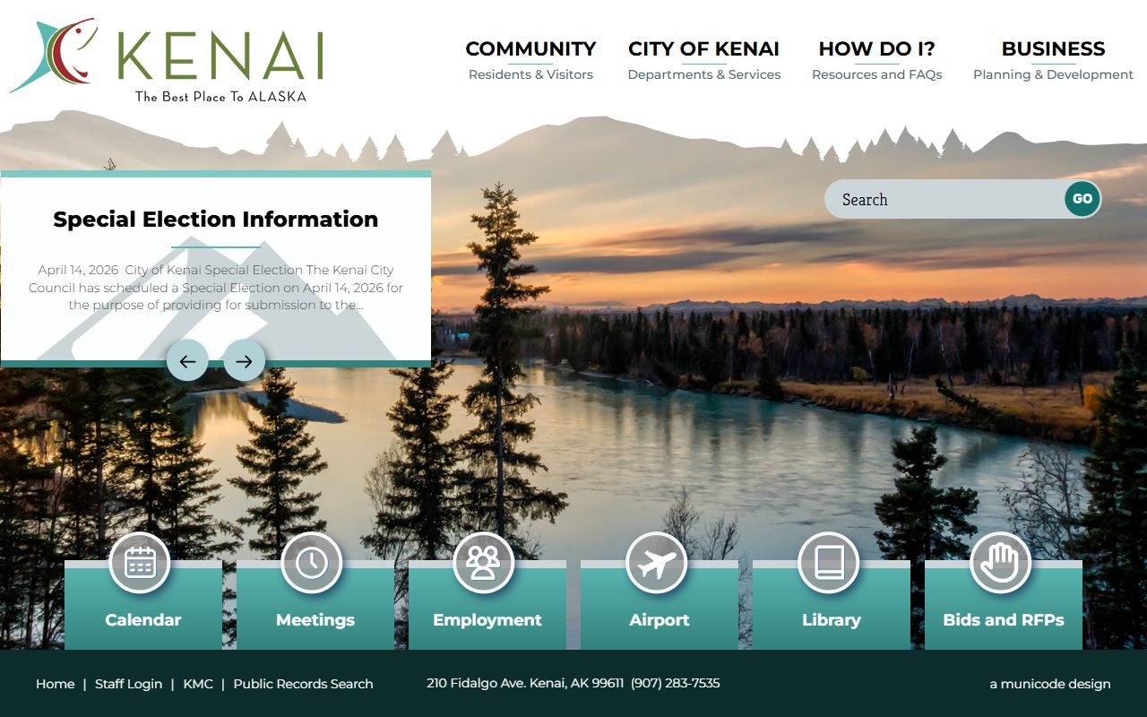 City of Kenai official home page with information related to Kenai property tax records and city services