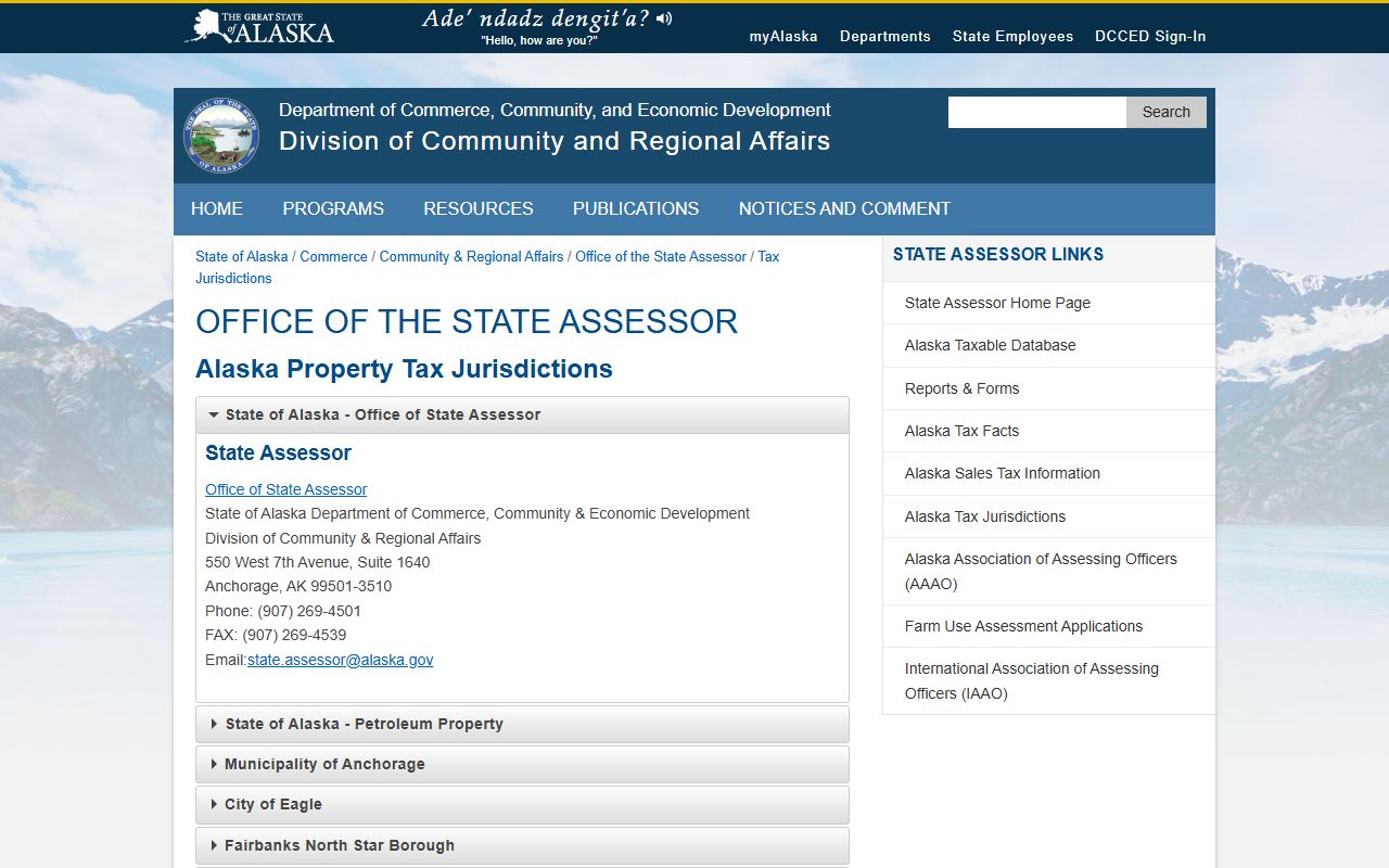 Alaska tax jurisdictions directory showing Bethel Census Area and City of Bethel property tax records contacts