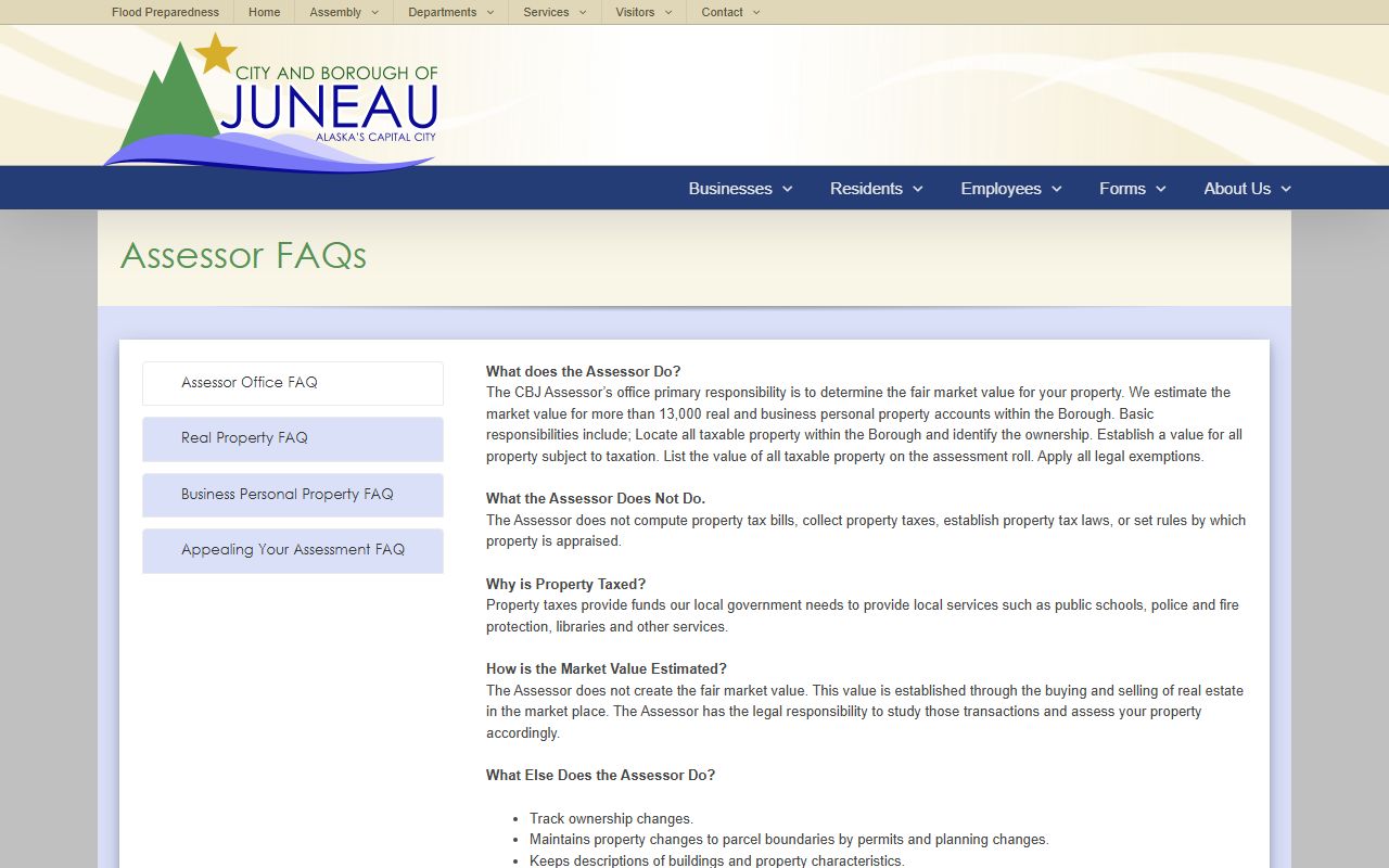 CBJ Assessing Department page for Juneau City and Borough property tax records