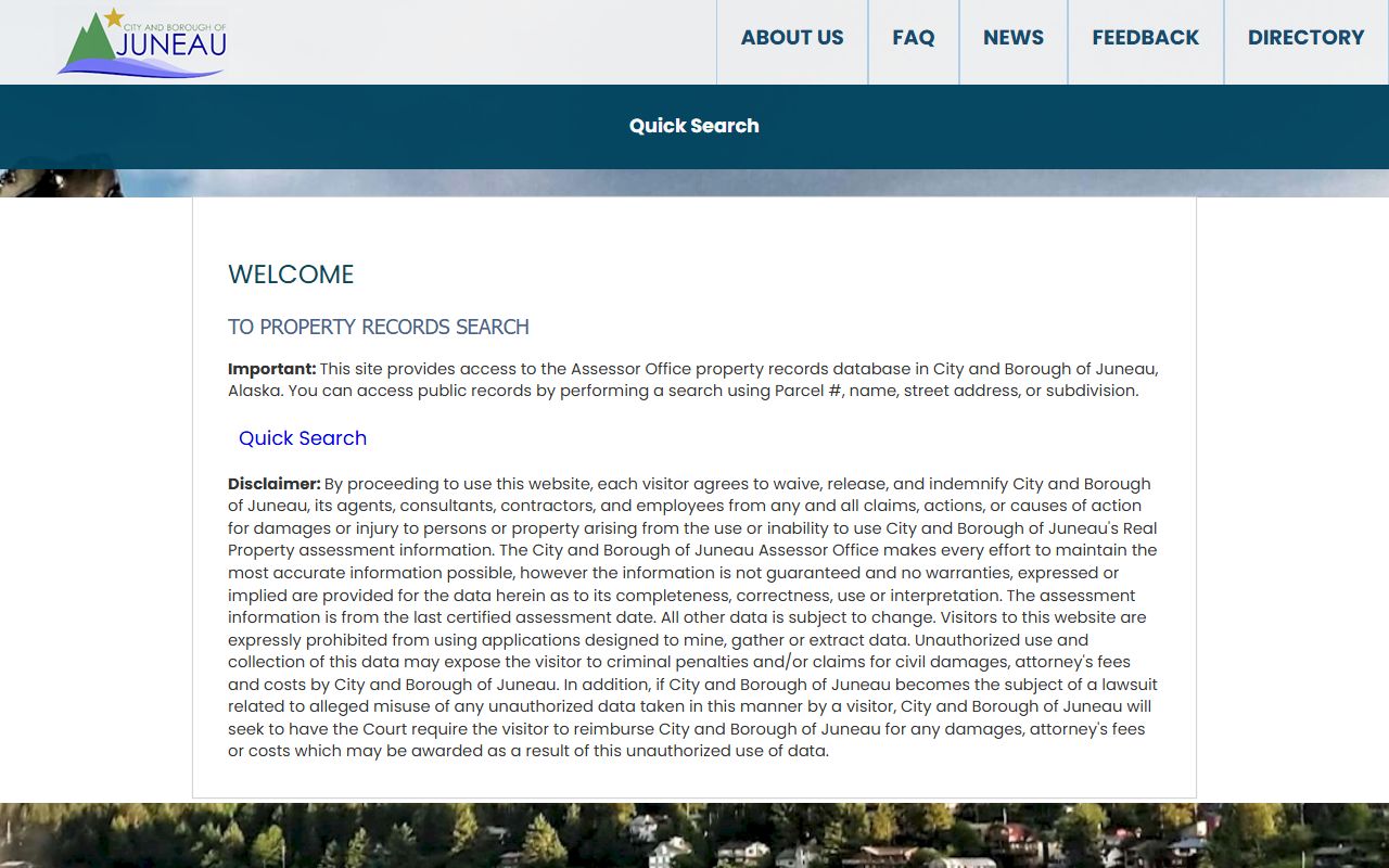 Juneau City and Borough online property records search portal for property tax lookup