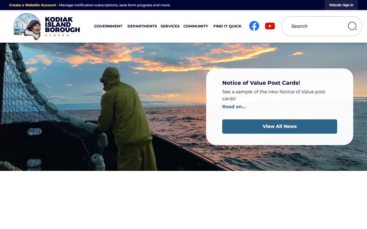 Kodiak Island Borough official website showing property tax records and assessment information