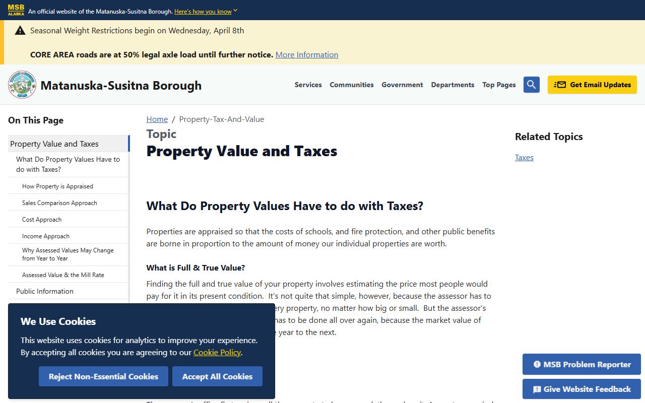 Matanuska-Susitna Borough property tax and value information page for Mat-Su property tax records