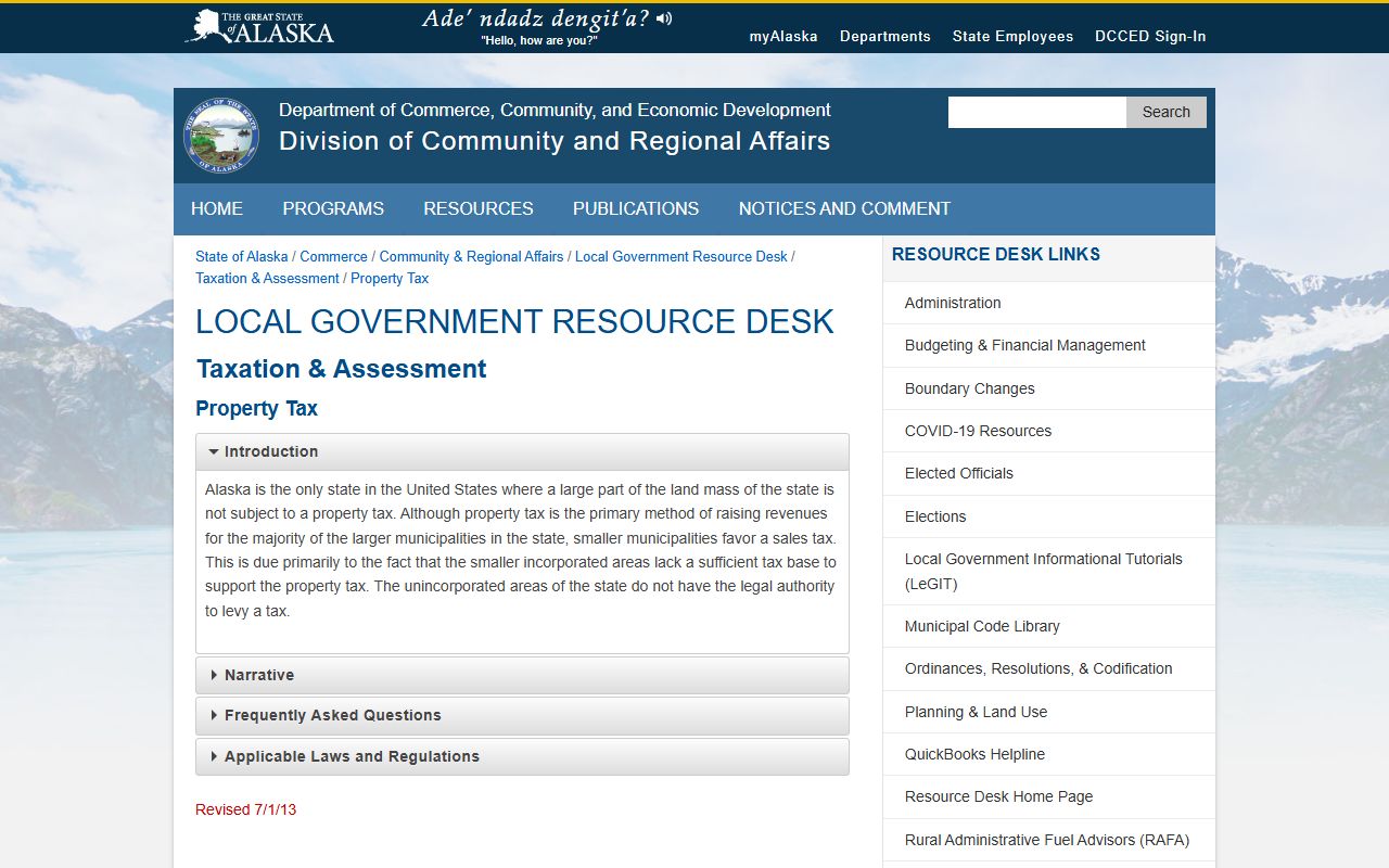 Alaska state property tax overview page covering Nome Census Area property tax records