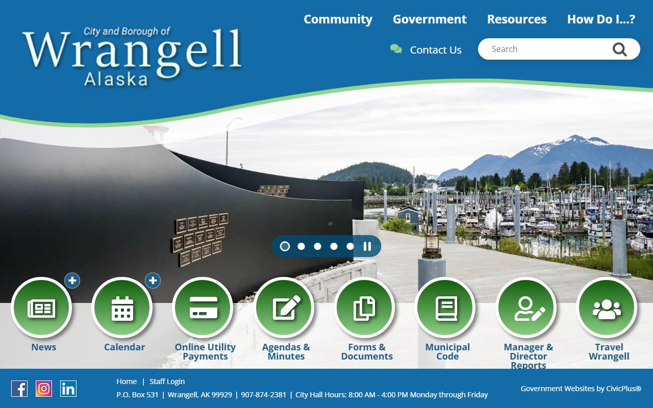 Wrangell City and Borough home page for property tax records and local government services