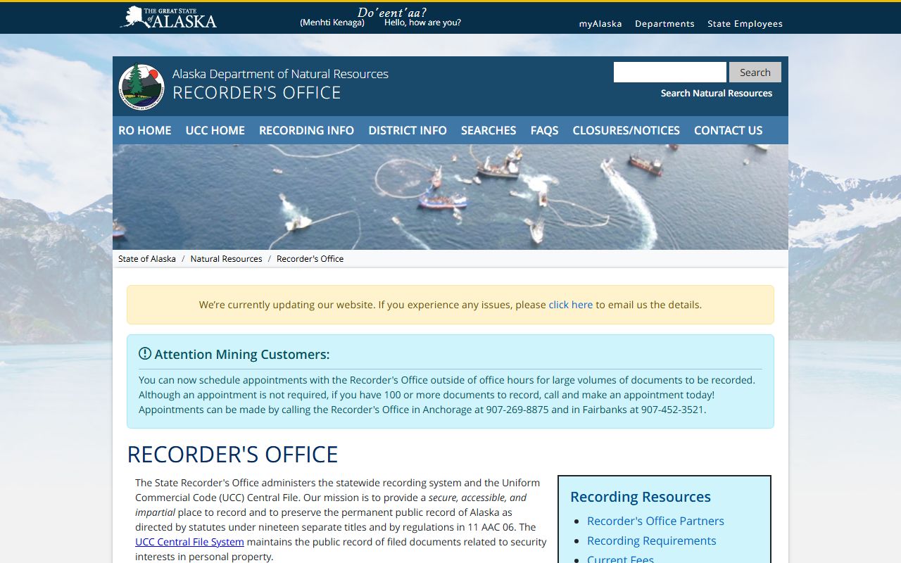 Alaska Recorder's Office online search portal for property tax records and deeds
