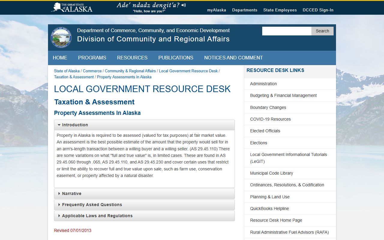 Alaska property assessments overview showing valuation methods and appeal rights